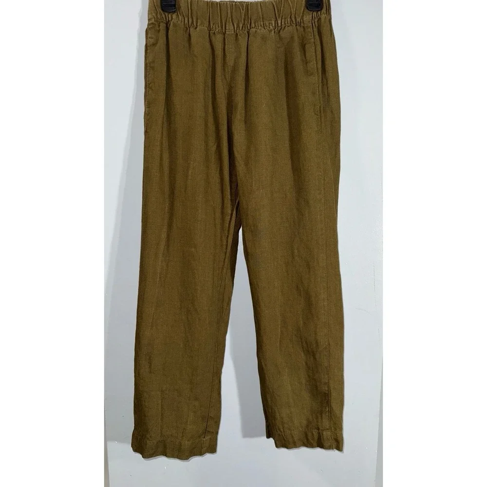 American Giant brown 100% linen pull on elastic waist wide leg pants women's XS - Picture 2 of 8